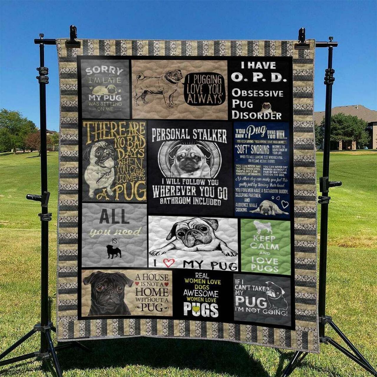 Personalized Pug Quilt Bedding Set Blanket for Home Decoration and Family Gifts