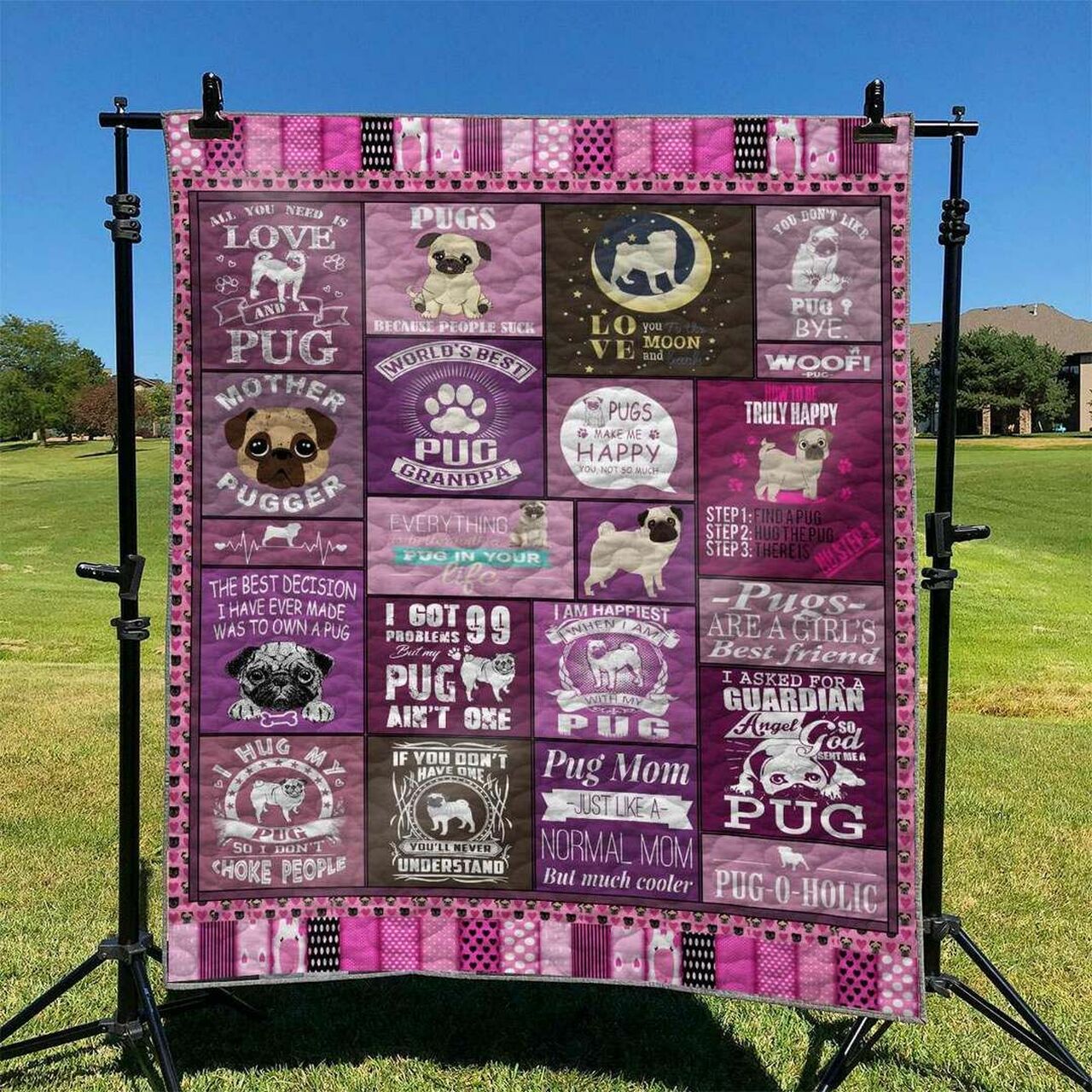 Personalized Pug Quilt Blanket Bedding Set - Great for Home Decoration and Family Gifts