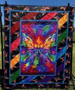 Personalized Rainbow Butterfly Quilt Bedding Set, Perfect for Bedroom Decor and Family Gifts