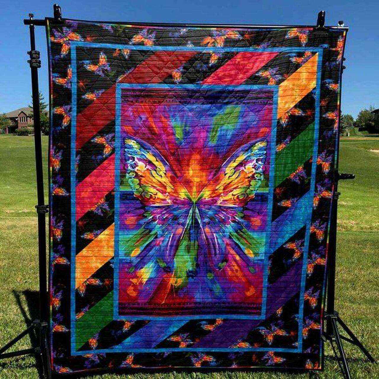Personalized Rainbow Butterfly Quilt Bedding Set, Perfect for Bedroom Decor and Family Gifts