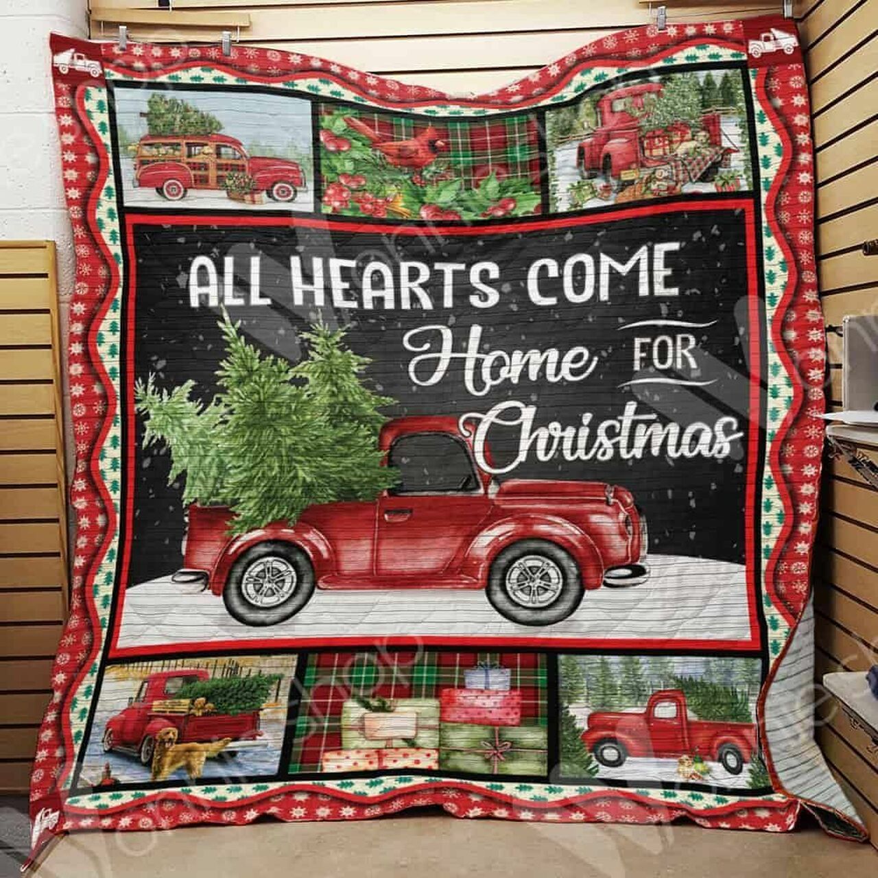 Personalized Red Truck Christmas Quilt Bedding Set - Great for Bedroom Decor and Family Gifts