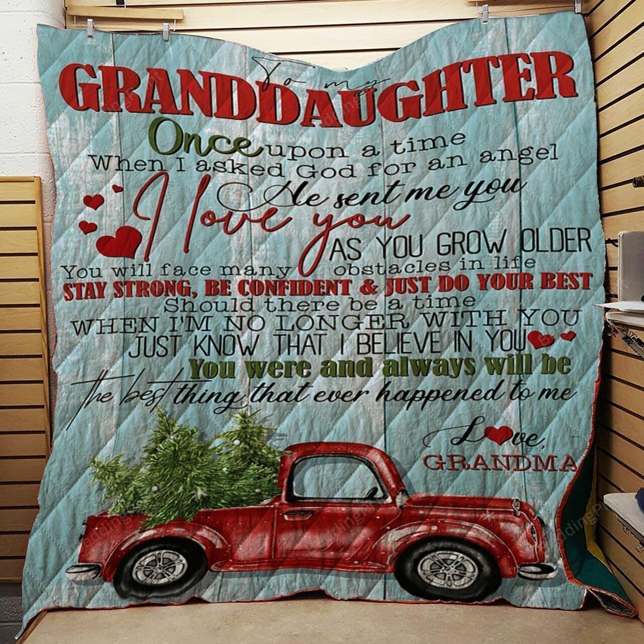 Personalized Red Truck Christmas To My Granddaughter From Grandma Once Upon A Time Quilt Bedding Set Blanket