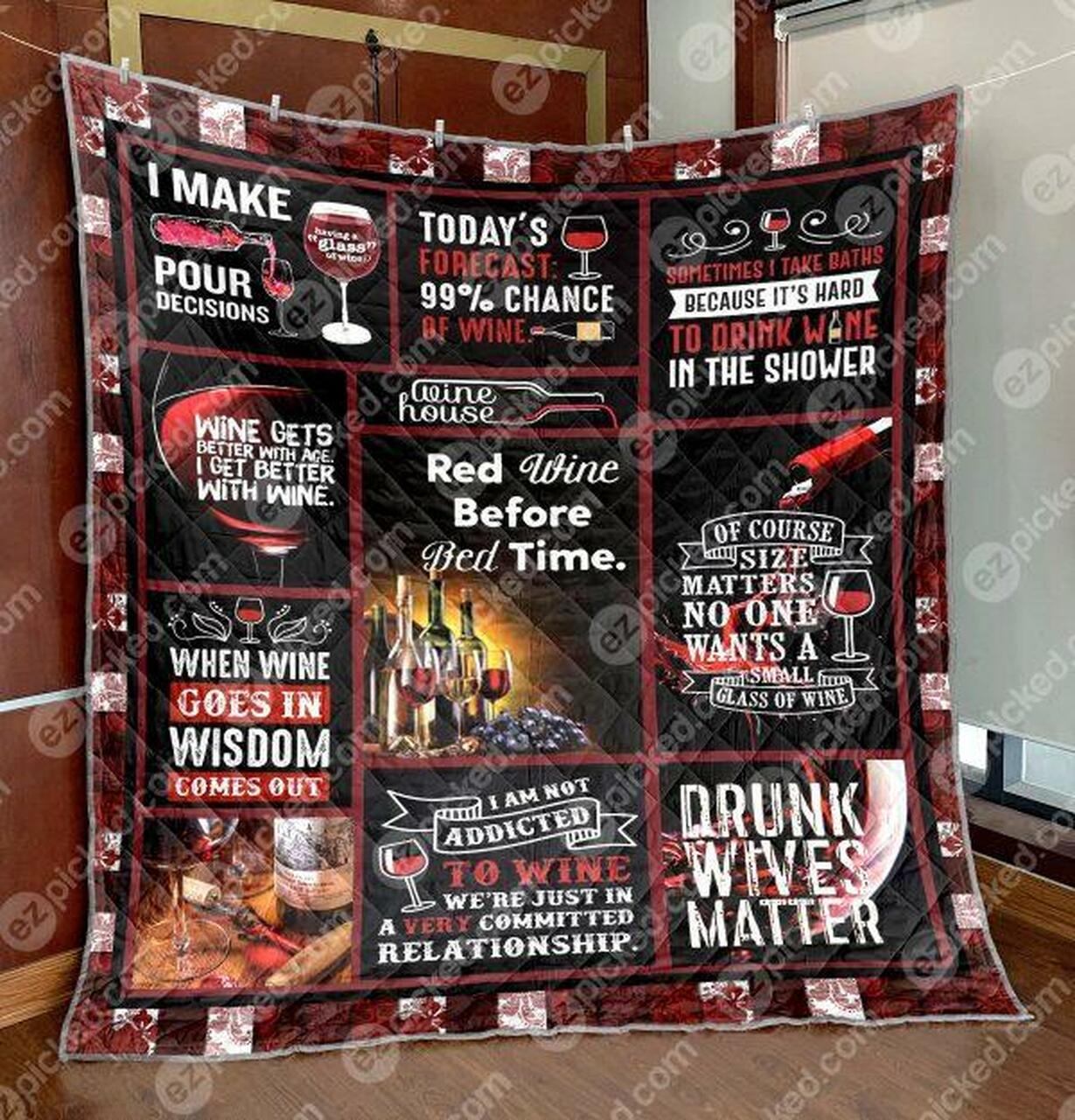 Personalized Red Wine Before Bed Time Quilt Blanket Bedding Set - Perfect for Bedroom Decor and Family Gifts