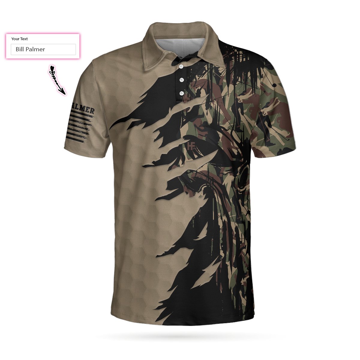 Personalized Ripped Vintage Golfing Clubs Skull Camouflaged 3D Polo Shirt