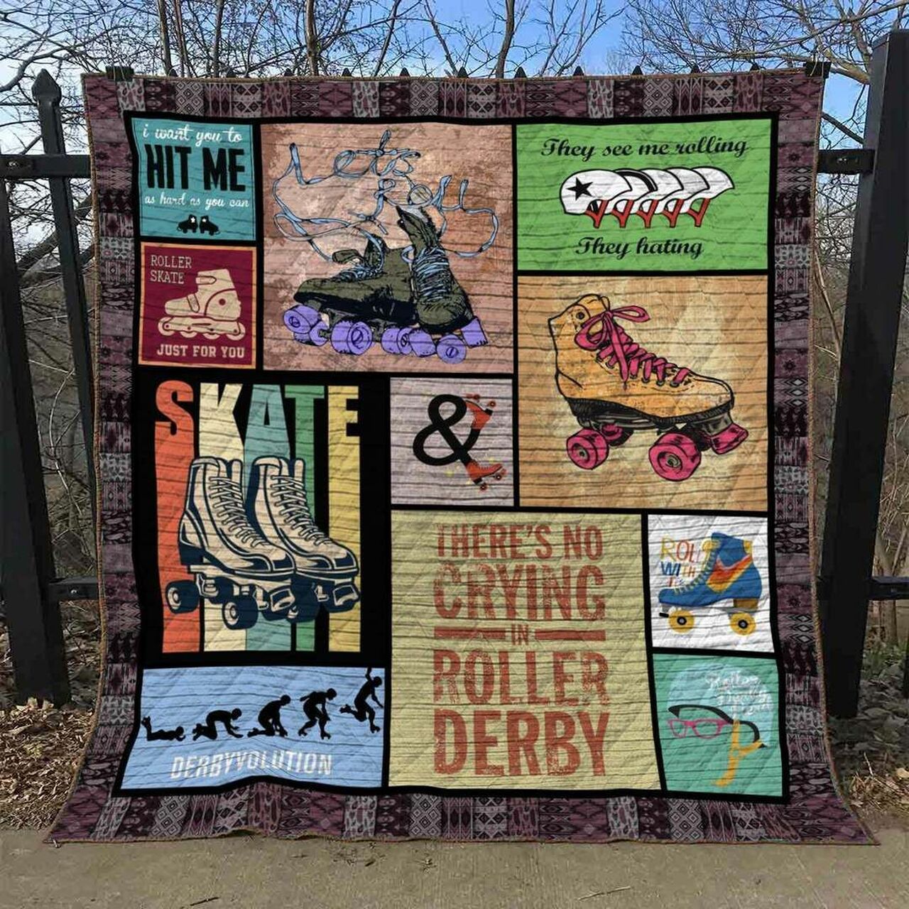 Personalized Roller Skate Quilt Bedding Set - Great for Bedroom Decor and Family Gifts