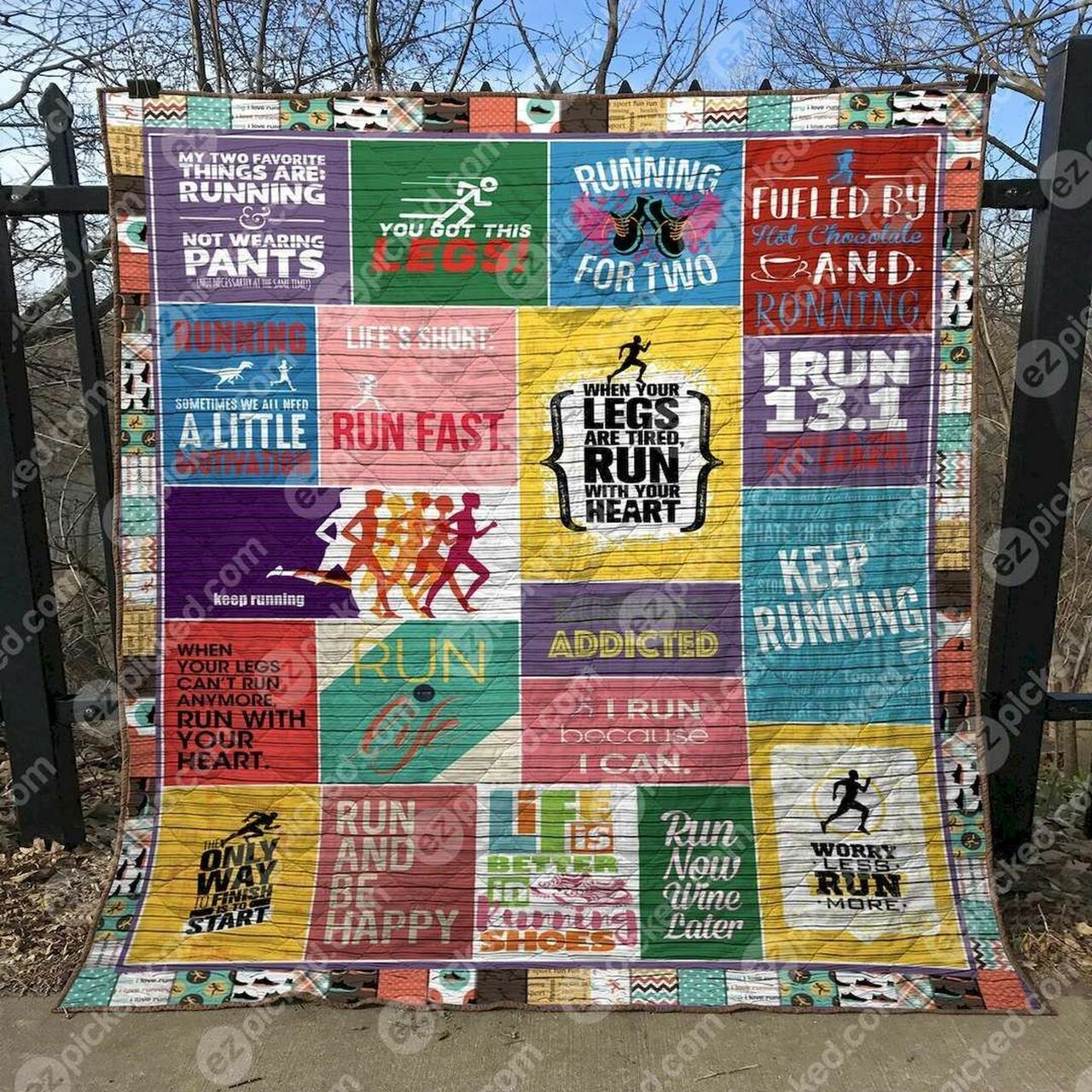 Personalized Run and Be Happy Quilt Bedding Set Great for Bedroom Decor and Family Gifts