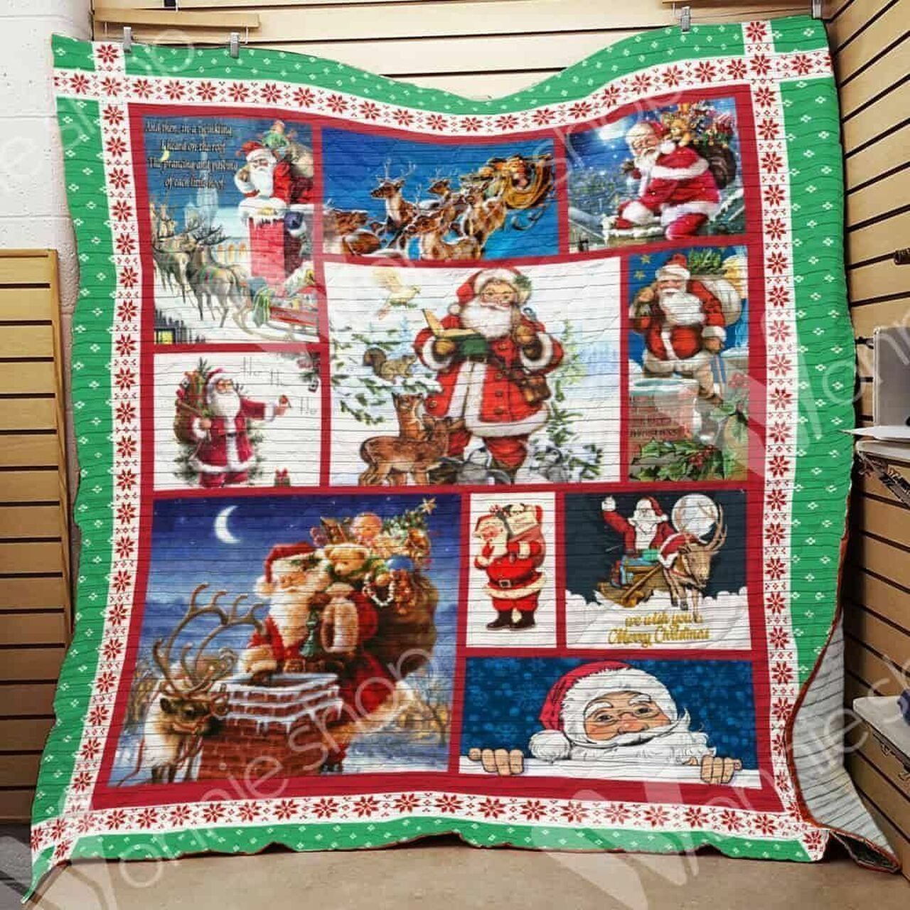 Personalized Santa Christmas Quilt Bedding Set Blanket for Family Gifts