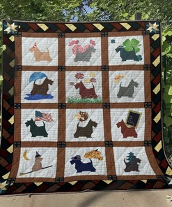 Personalized Scottish Terrier Quilt Bedding Set Blanket - Great for Bedroom Decor and Family Gifts