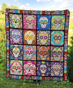 Personalized Skull Blanket Quilt Bedding Set for Home Decoration & Picnic, Gifts for Family