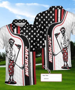 Personalized Skull Golfer American Flag Polo Shirt