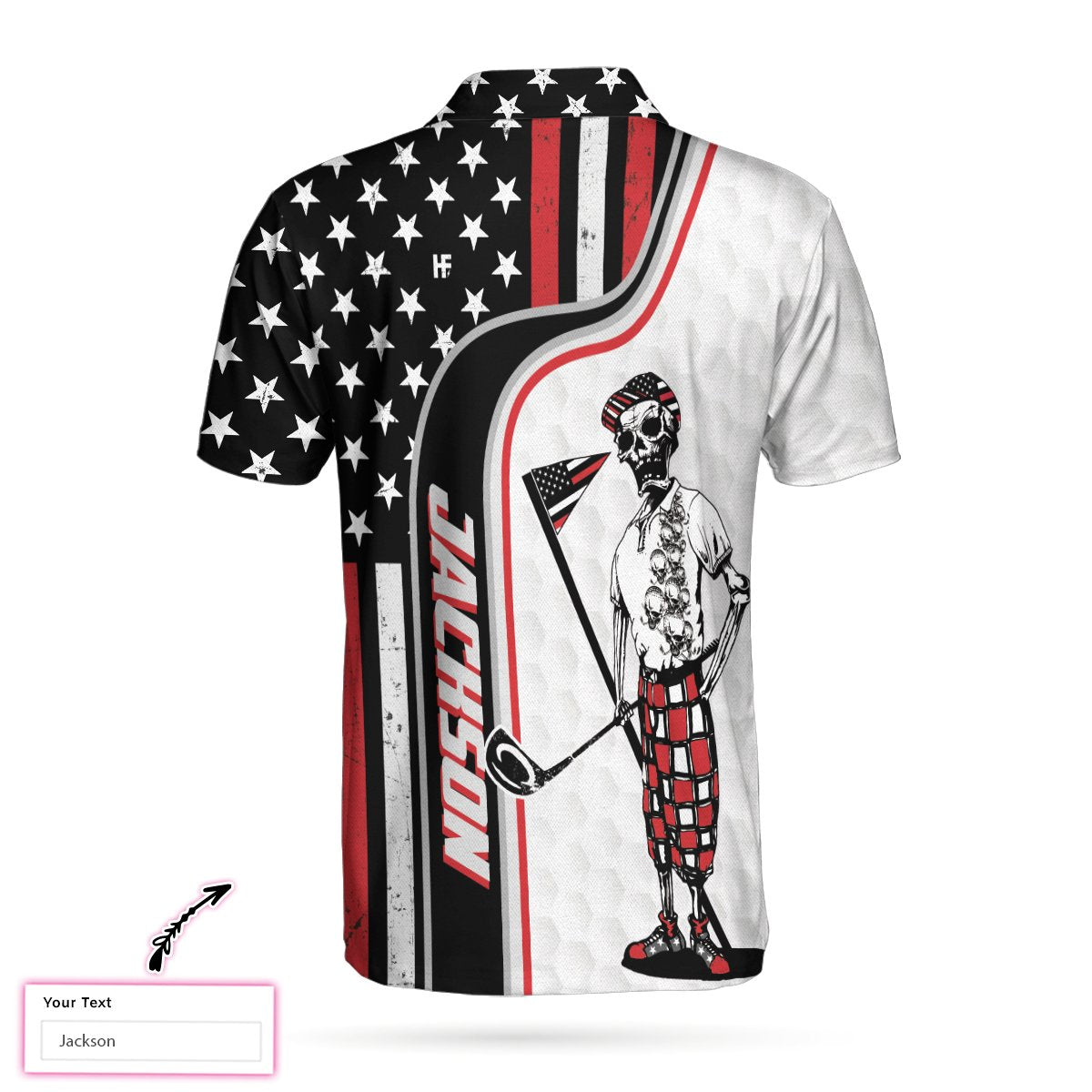 Personalized Skull Golfer American Flag Polo Shirt - Image 2