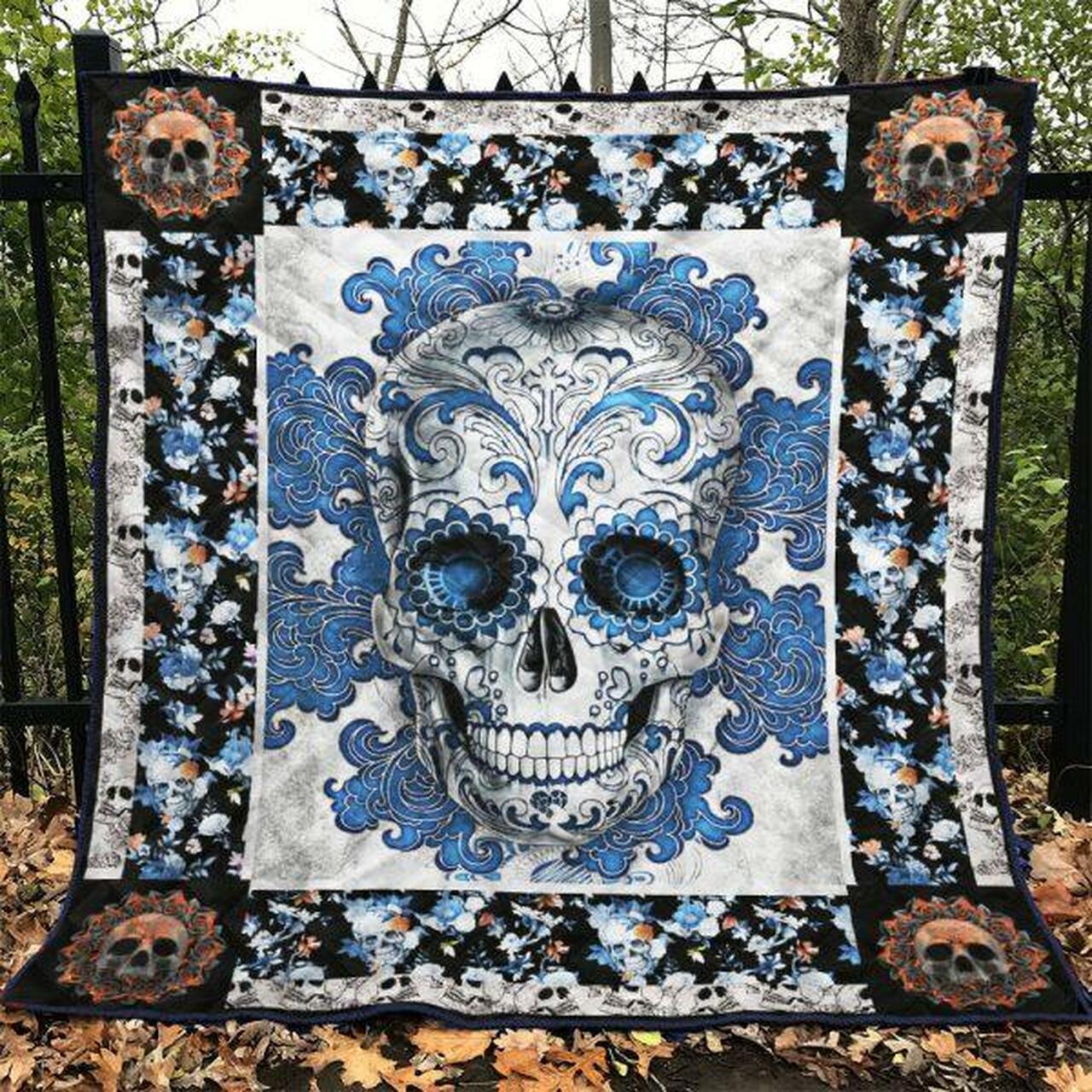 Personalized Skull Quilt Bed Set for Home Decoration & Picnic, Gifts for Family and Friends