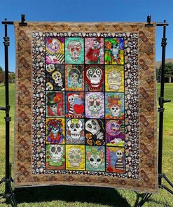 Personalized Skull Quilt Bed Set for Home Decoration & Picnic, Great for Bedroom Decoration and Family Gifts