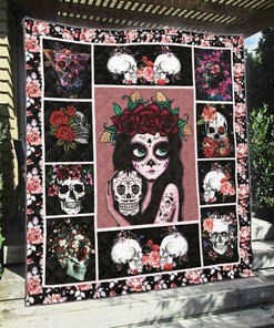 Personalized Skull Quilt Bedding Set Blanket - Perfect for Bedroom Decor and Family Gifts