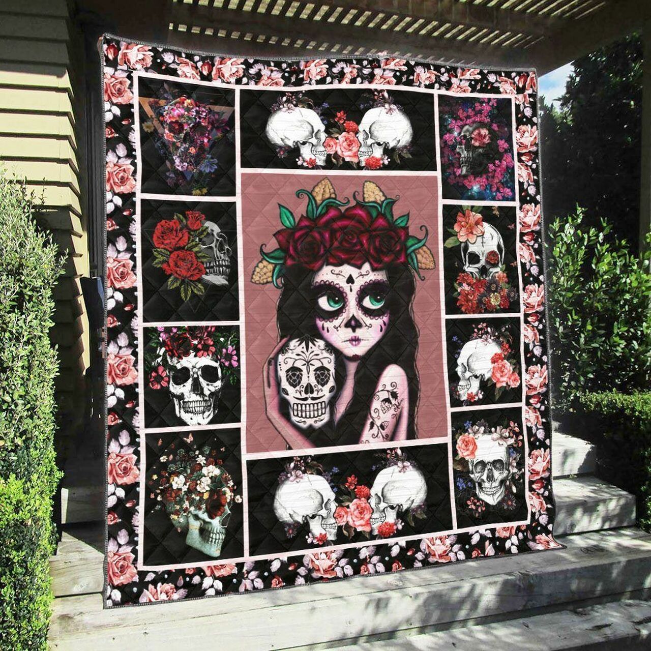 Personalized Skull Quilt Bedding Set Blanket - Perfect for Bedroom Decor and Family Gifts