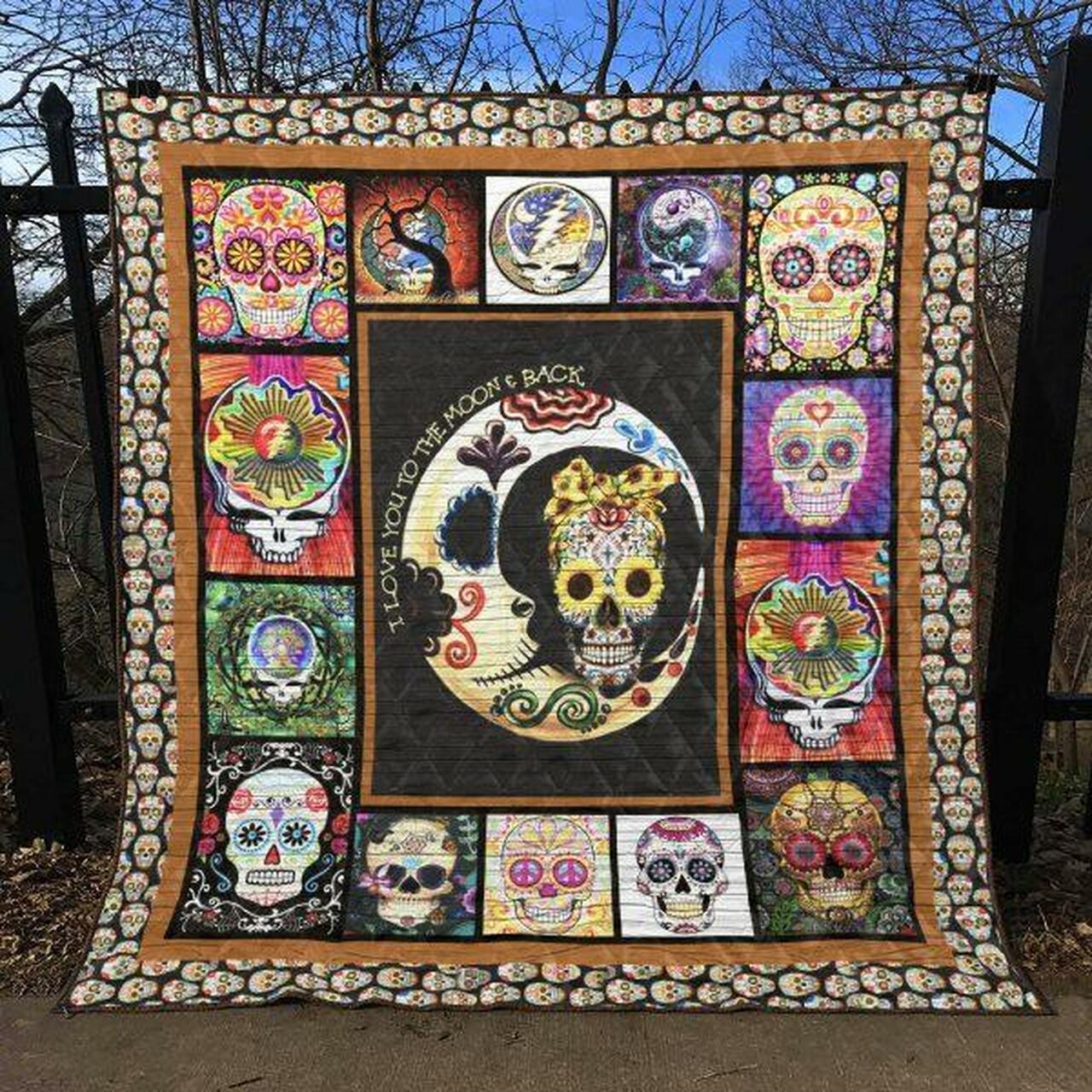 Personalized Skull Quilt Bedding Set Blanket for Home Decoration & Picnic, Great for Family Gifts