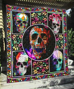 Personalized Skulls Quilt Blanket Bedding Set for Home Decoration and Family Gifts