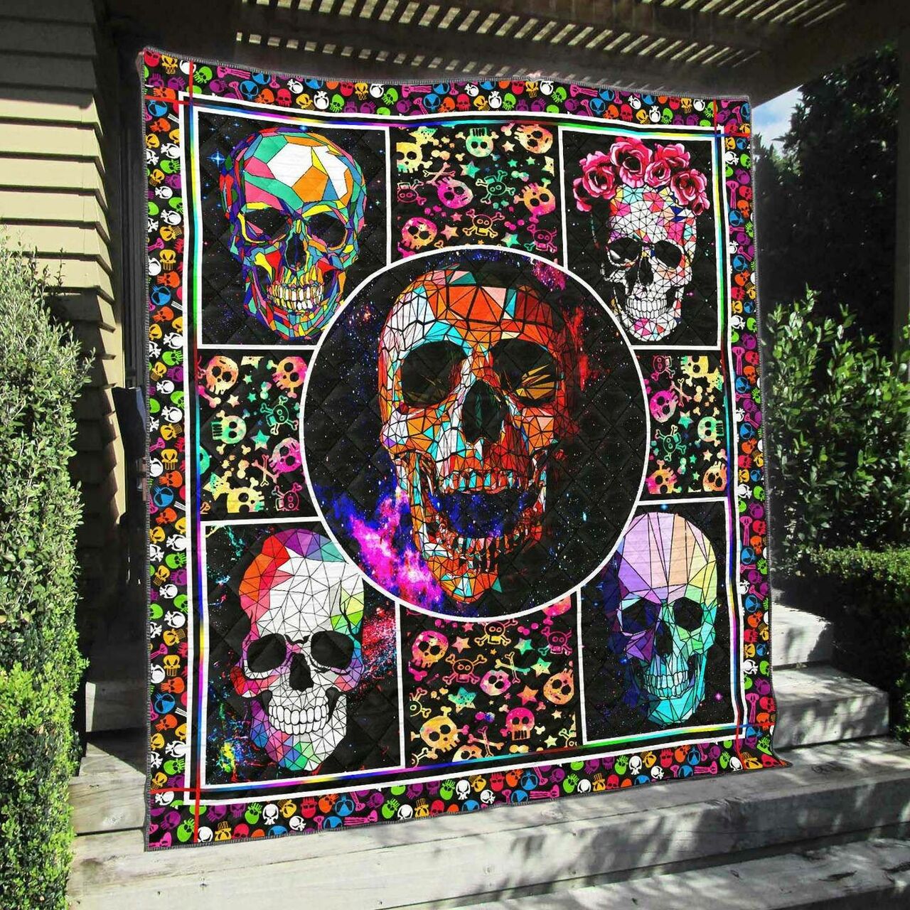 Personalized Skulls Quilt Blanket Bedding Set for Home Decoration and Family Gifts