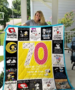 Personalized Snoopy 70th Anniversary Quilt Bedding Set for Home Decoration or Picnic, Gifts for Family