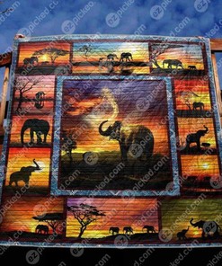 Personalized Sunset Elephant Quilt Bed Set Blanket - Perfect for Bedroom Decor and Family Gifts