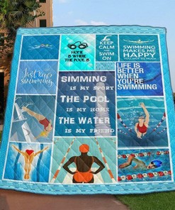 Personalized Swimming Is Sport Quilt Bedding Set, Great for Bedroom Decoration and Family Gifts