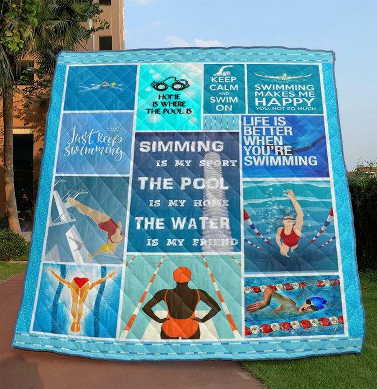 Personalized Swimming Is Sport Quilt Bedding Set, Great for Bedroom Decoration and Family Gifts