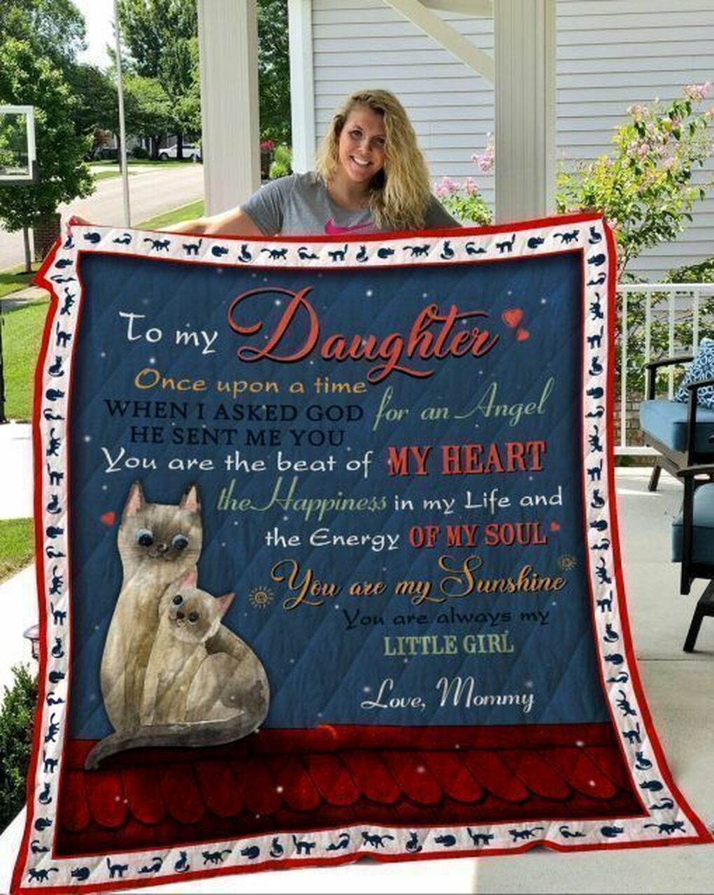 Personalized To My Daughter Cat Quilt Bedding Set Blanket From Mommy You Are The Best Of My Heart