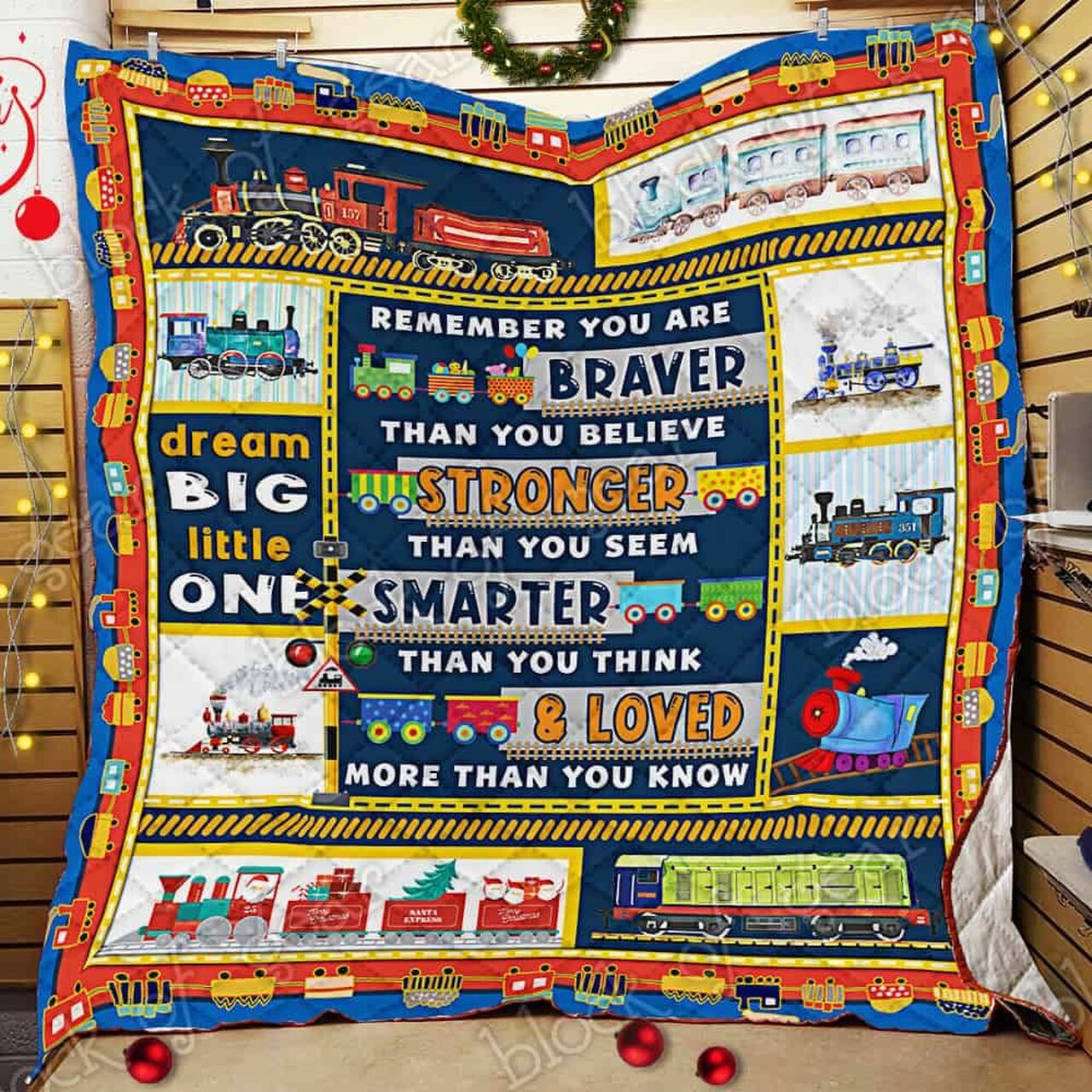 Personalized Train Quilt Bedding Set Blanket, Great for Bedroom Decor and Family Gifts
