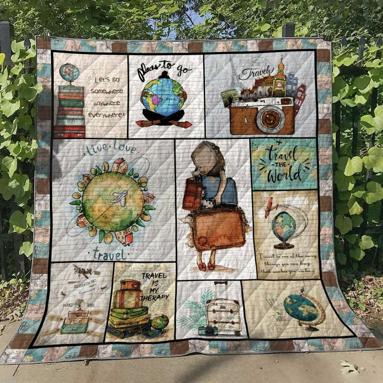 Personalized Travel Bedding Set Blanket - Great Gifts for Family