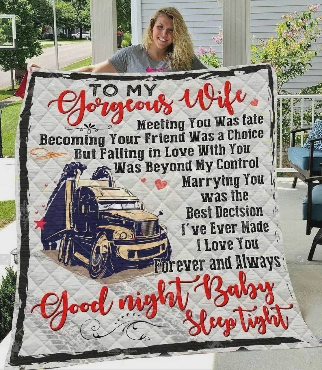 Personalized Truck To My Wife Quilt Bedding Set Blanket I Love You Forever And Always