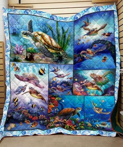 Personalized Turtle Blanket Full Printing Quilt Bedding Set, Great for Home Decoration and Gifts for Family