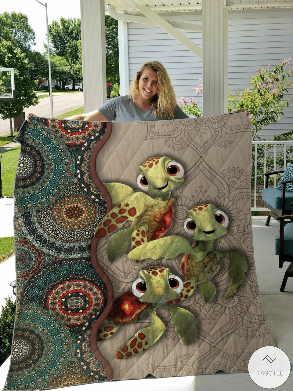 Personalized Turtle Mandala Quilt Bedding Set - Great for Bedroom Decor and Family Gifts
