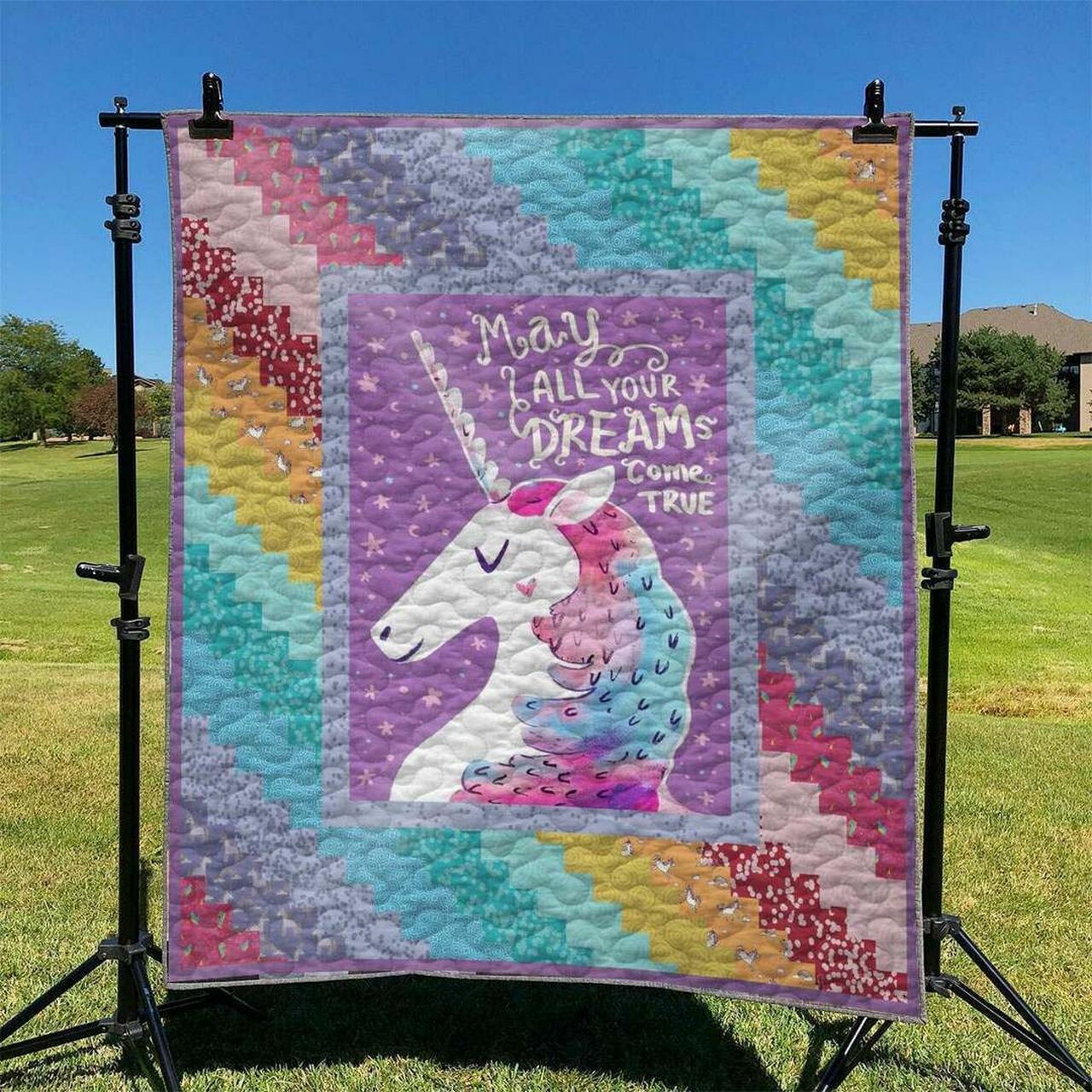Personalized Unicorn and Stars Quilt Bedding Set - Great for Bedroom Decoration and Family Gifts