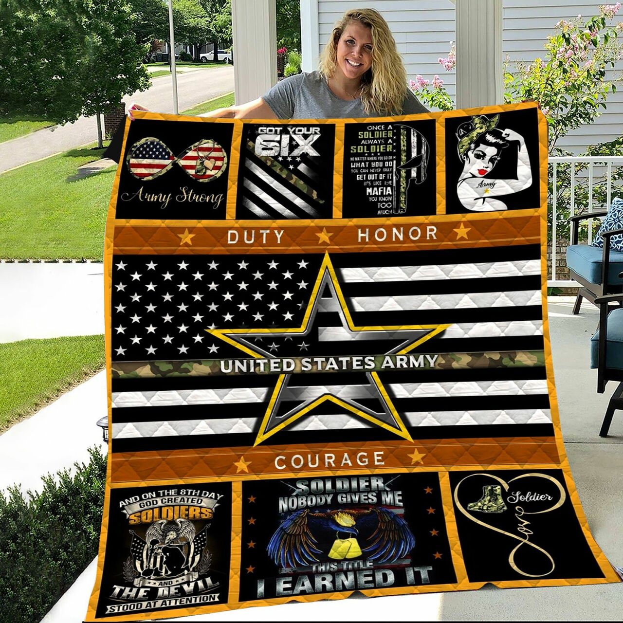 Personalized United States Army Quilt Bedding Set Blanket for Home and Picnic