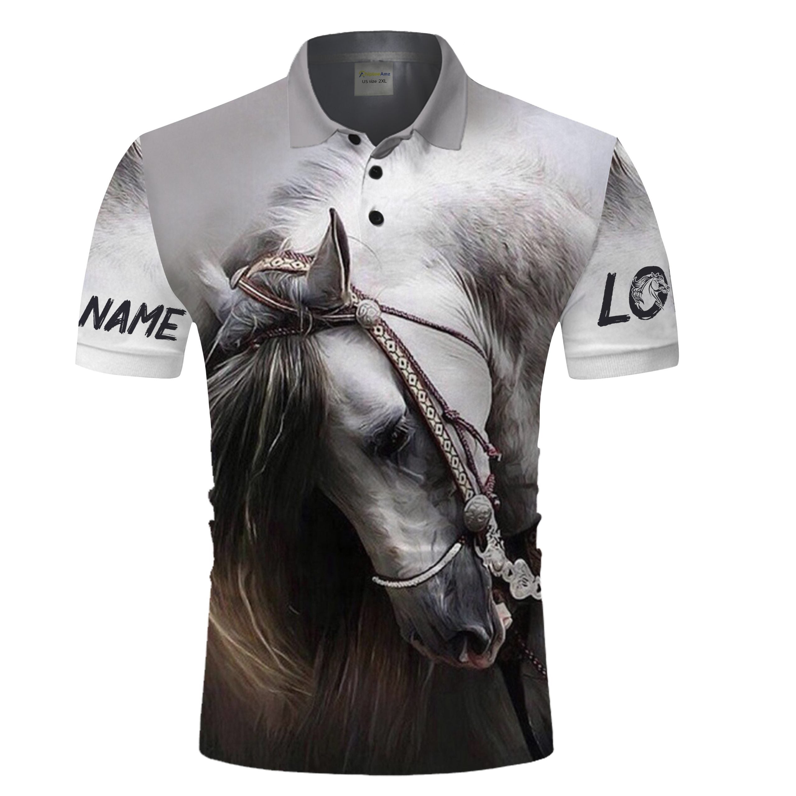 Personalized White Horse 3D All Over Printed Polo Shirt