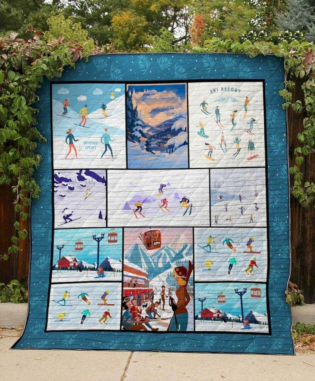 Personalized Winter Resort Quilt Bedding Set for Home Decoration & Picnic, Great Gifts for Family