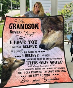 Personalized Wolf Family To My Grandson Quilt Bedding Set Blanket From Grandma Customized Blanket Gifts For Birthday