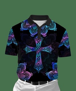 Pink Blue Hologram Mandala Cross 3D Aop Polo Shirt