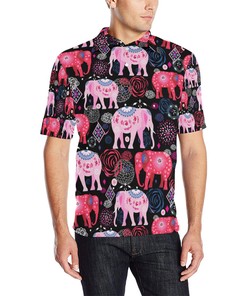 Pink Elephant Pattern Men Polo Shirt