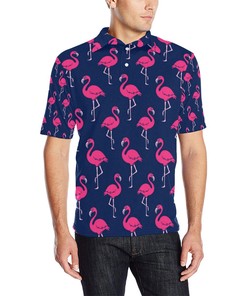 Pink Flamingo Pattern Men Polo Shirt