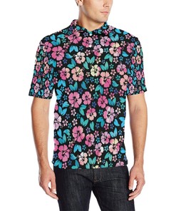 Pink Hibiscus Hawaiian Flower Men Polo Shirt