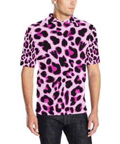 Pink Leopard Print Men Polo Shirt