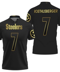 Pittsburgh Steelers 7 Ben Roethlisberger Black Golden Edition Jersey Inspired Polo Shirt
