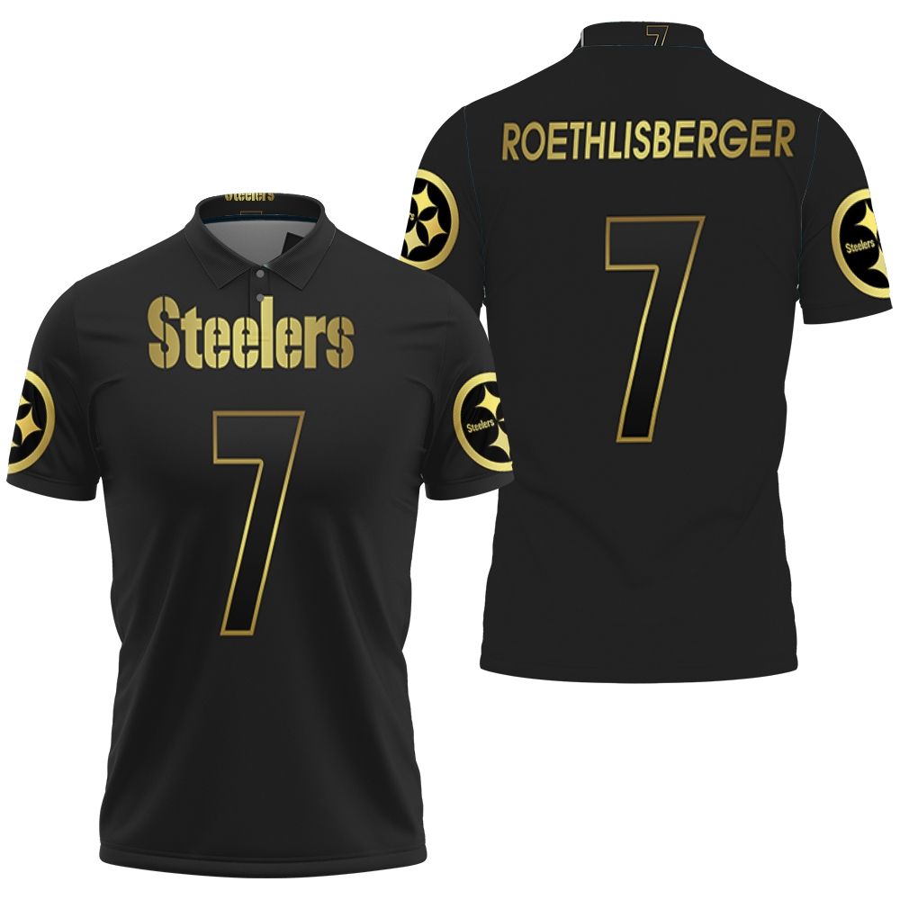 Pittsburgh Steelers 7 Ben Roethlisberger Black Golden Edition Jersey Inspired Polo Shirt