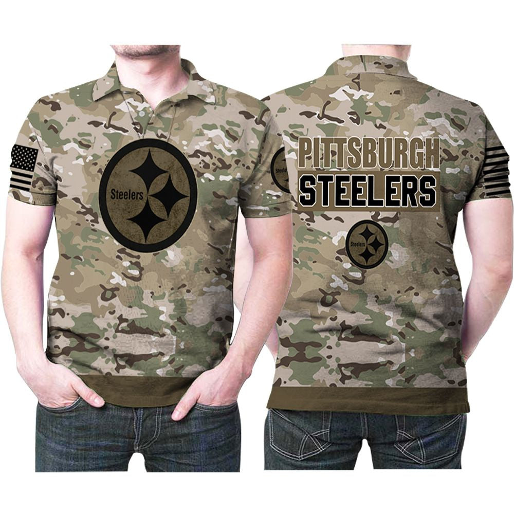 Pittsburgh Steelers Camouflage Pattern American Us Flag 3D Printed Gift For Pittsburgh Steelers Fan Polo Shirt