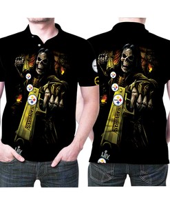 Pittsburgh Steelers Death God Hold Steelers Pistol 3D Printed Gift For Pittsburgh Steelers Fan Polo Shirt