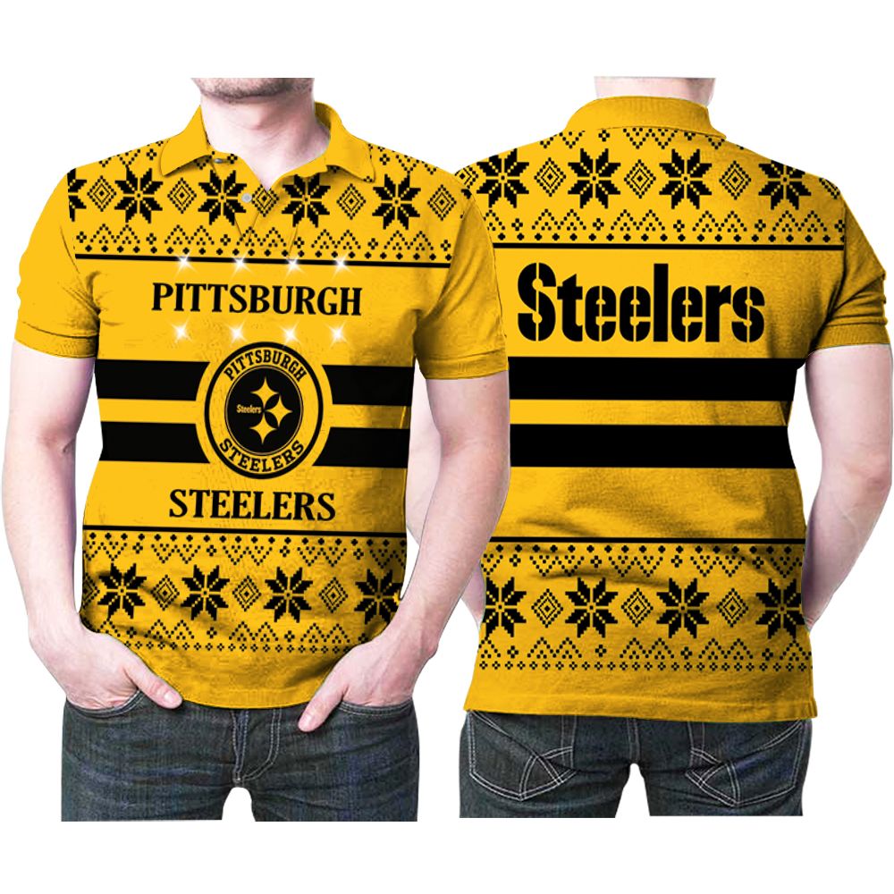 Pittsburgh Steelers Light Up Ugly Christmas 3D Printed Gift For Pittsburgh Steelers Fan Polo Shirt