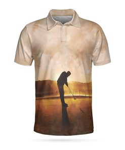 Playing Golf At Sunset Short Sleeve Polo Shirt