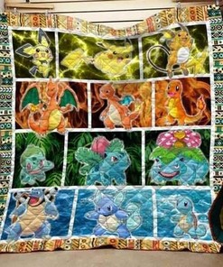 Pokemon Evolution Blanket For Fans Blanket Quilt Bedding Set Bedroom Decor, Gifts for Family