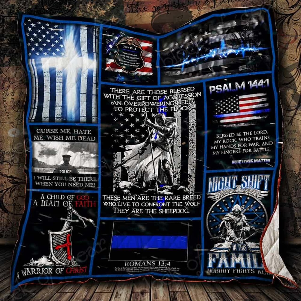 Policeman A Warrior Of Christ Quilt Bedding Set Blanket Bedroom Decor, Gifts for Family